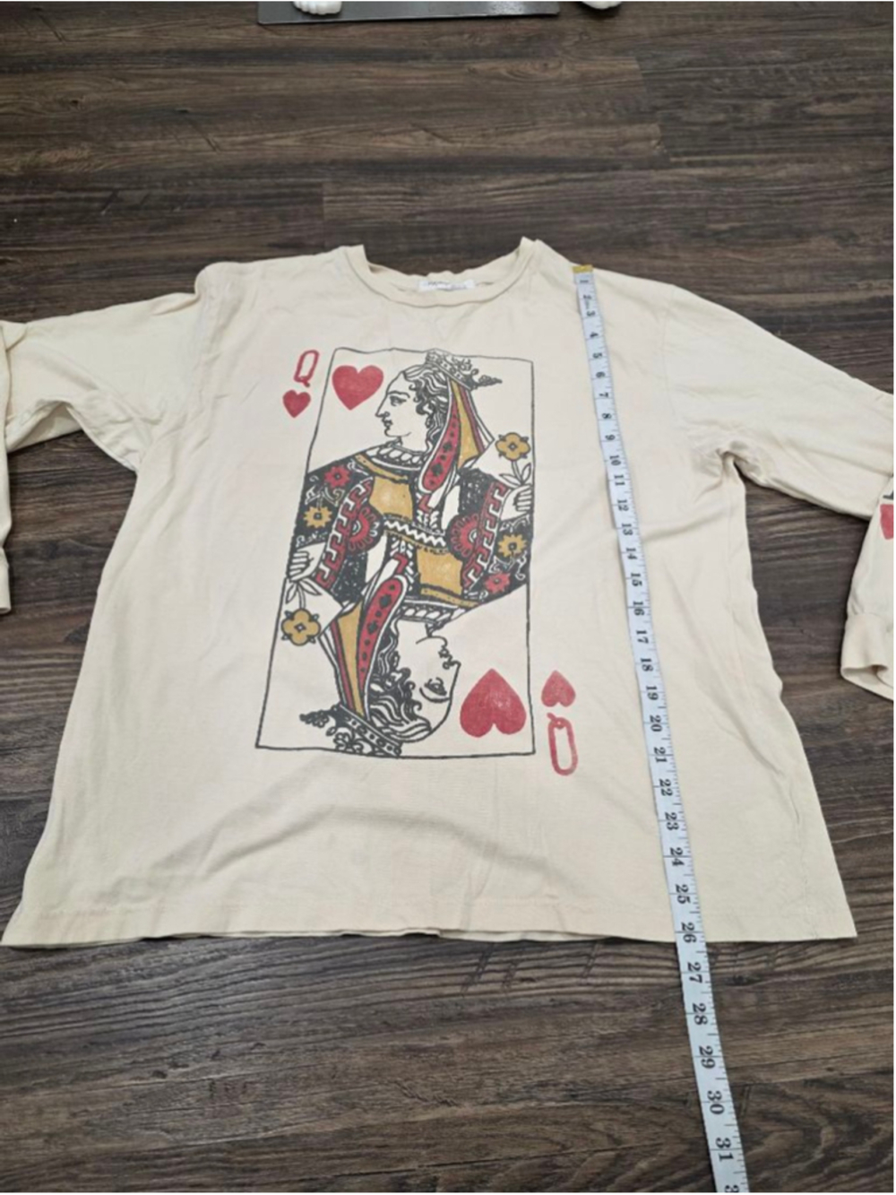 Daydreamer Queen Card Graphic Long Sleeve Tee XL Beige Made in USA Cotton - Picture 9 of 10